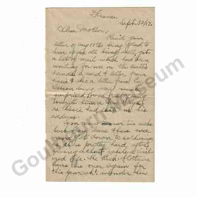Letter: Sefton Stewart to Mother, September 30, 1917