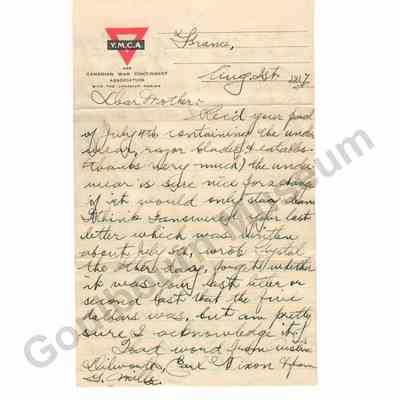 Letter: Sefton Stewart to Mother, August 28, 1917
