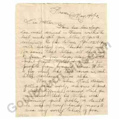 Letter: Sefton Stewart to Mother, May 19, 1918