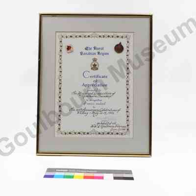 Certificate: Royal Canadian Legion