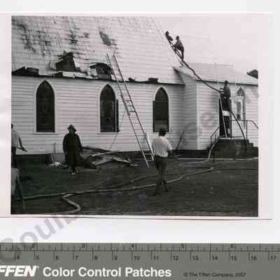 Print, Photographic: St. Thomas Anglican Church fire, June 26, 1964