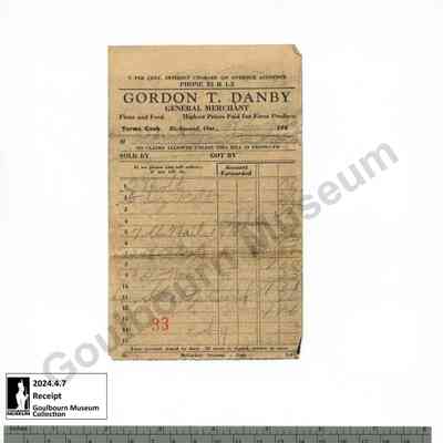 Receipt: Gordon T. Danby, General Merchant