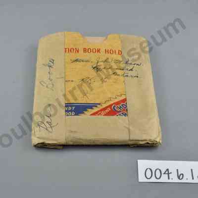 Ration book holder with ration books and gasoline stamps