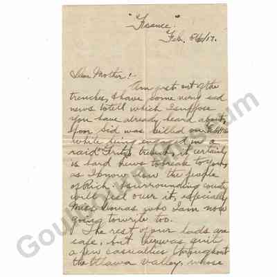 Letter: Sefton Stewart to Mother, February 5, 1917