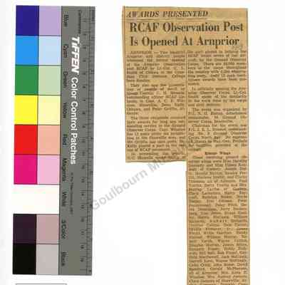Newspaper: RCAF Observation Post Is Opened at Arnprior (Article)