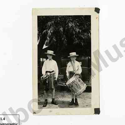 Photograph: Roy and Percy McCooeye with musical instruments, 1942