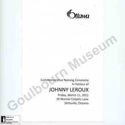 Pamphlet: Commemorative Naming Ceremony In honour of Johnny Leroux, Johnny Leroux Stittsville Community Arena