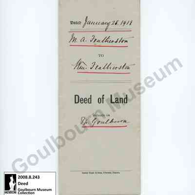 Deed of Land, Mary Ann Featherston to William Featherston, 1918