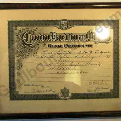 Canadian Expeditionary Force Death Certificate: Sefton Inglis Stewart