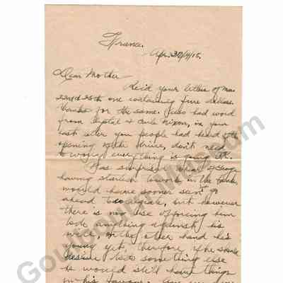 Letter: Sefton Stewart to Mother, April 30, 1918