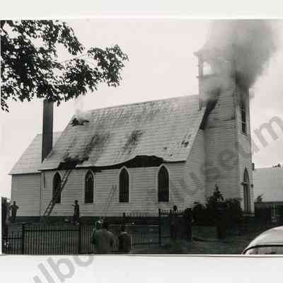 Print, Photographic: St. Thomas Anglican Church fire, June 26, 1964