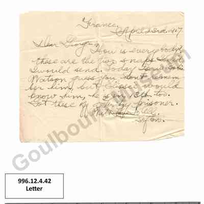 Letter: Sefton Stewart to George Stewart, April 23, 1917