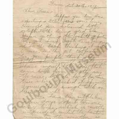 Letter: Sefton Stewart to Clystal "Clissie" Stewart, October 30, 1917