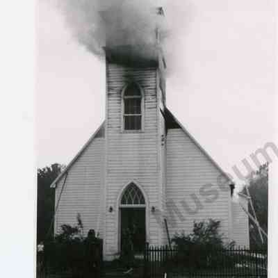 Print, Photographic: St. Thomas Anglican Church fire, June 26, 1964
