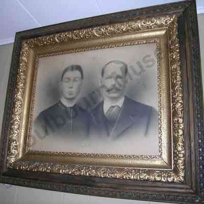Framed charcoal painting: James Simpson and Eliza Bonnett