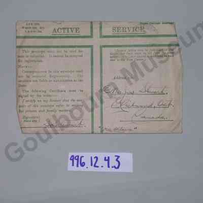 Envelope: Active Service, From Sefton Stewart to Margaret Stewart