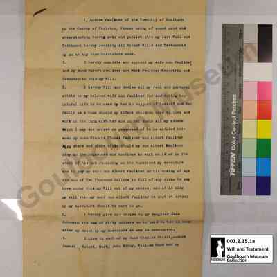 Last Will and Testament: Andrew Faulkner 1891
