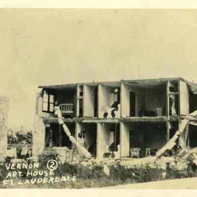 Damage done to the Vernon Apartments byt the Sept. 18, 1926 Hurricane. Boats High & dry after the Sept. 18, 1926 Hurricane in Foit Lauderdale, Fl.
