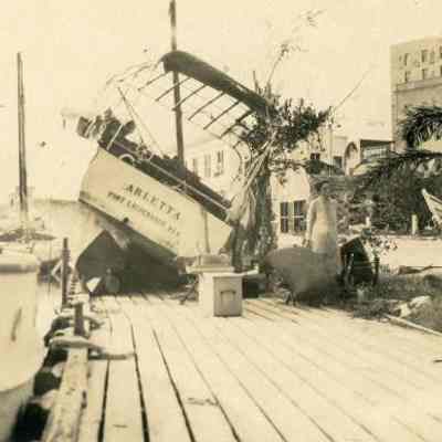 The Yacht "Arletta" on the dock of the New River by the Sept. 18, 1926 Hurricane