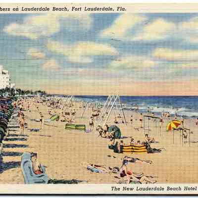 Bathers on Lauderdale Beach, Fort Lauderdale, Fla./The New Lauderdale Beach Hotel in Distance