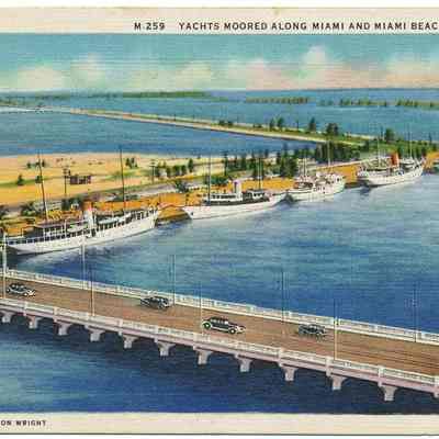 Yachts Moored Along Miami and Miami Beach Causeway