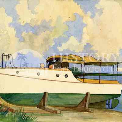 Boat on beach of body of water