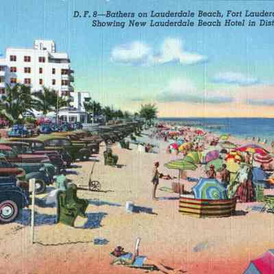 Bathers on Lauderdale Beach, Fort Lauderdale, Fl. showing New Lauderdale Beach Hotel Branch of Orange Tree, Blooming and bearing fruit Habana. Avenida del Golfo. Gulf Avenu, Havana, Cuba.