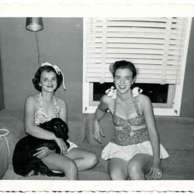 Caroline and Patty in their rompers dressed for Halloween