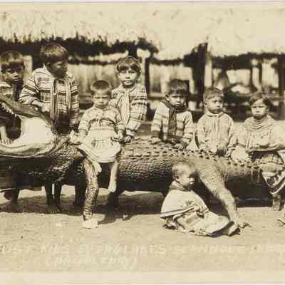 Seminole Indian Children with an Alligator