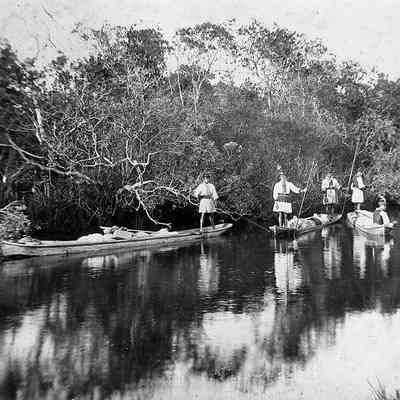 Seminole Indians in Dugout Canoes, Miami, 1904