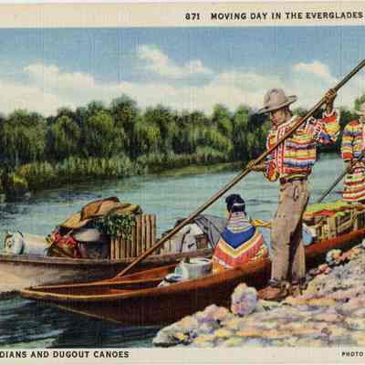 Moving Day in the Everglades of Florida, Seminole Indians and Dugout Canoes