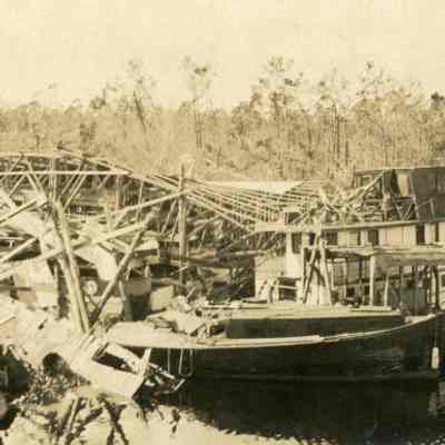 Damage done to the Pilkington Yacht Basin by the Sept 18, 1926 Hurricane. Boats High & dry after the Sept. 18, 1926 Hurricane in Foit Lauderdale, Fl.