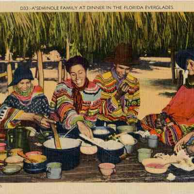 A Seminole Family at Dinner in the Florida Everglades