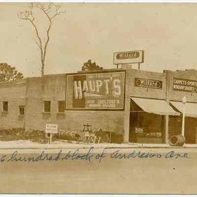 Haupt's Carpet and Sporting Goods Store & Willard Service Station, c.1925