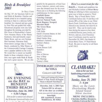 2003 Birds & Breakfast event listing