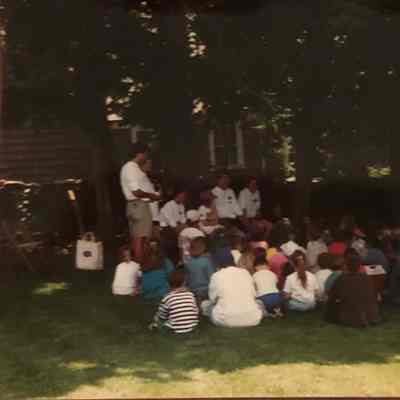 Campers and Teacher Naturalists gathered outside Studio Classroom