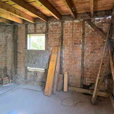 Example of bricks being used for nogging as seen from the interior, August 13, 2025.