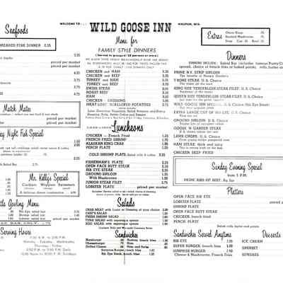 Wild Goose Inn Menu