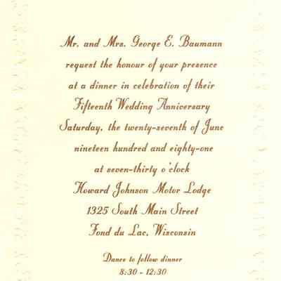 George and Rosemary Baumann 15th Wedding Anniversary