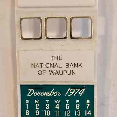 Calendar, Plastic, National Bank, 1974