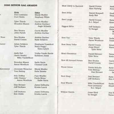 Waupun High School-"Senior Gag Wards" Class of (2000): Origformat: Other