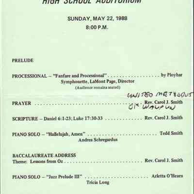 Waupun High School "Baccalaureate Service" (May 22 1988)