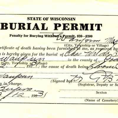 State of Wisconsin Burial Permit: Chas Waldo Cleveland
