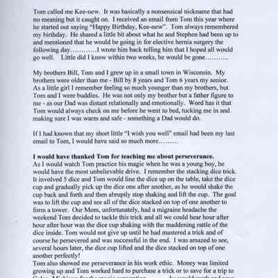 Tom Mullica, Memorial Service Eulogy