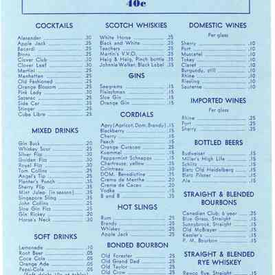 Drink Menu from Hotel Waupun