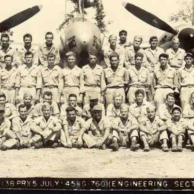 Photo taken July 5, 1945 of the Engineering Section, 38th Photo Reconnaissance.