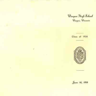 Booklet, Waupun High School, Class of 1938