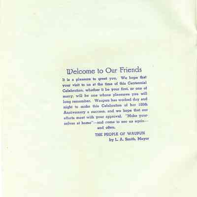 Waupun Centennial 1839-1939 - Program