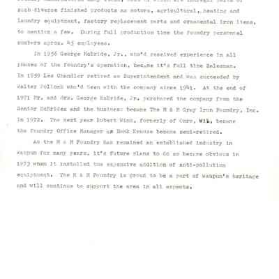 Historical info on M & M Gray Iron Foundry, Inc. cont.'