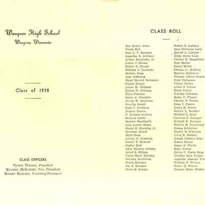 Waupun HS Class Roll of 1938